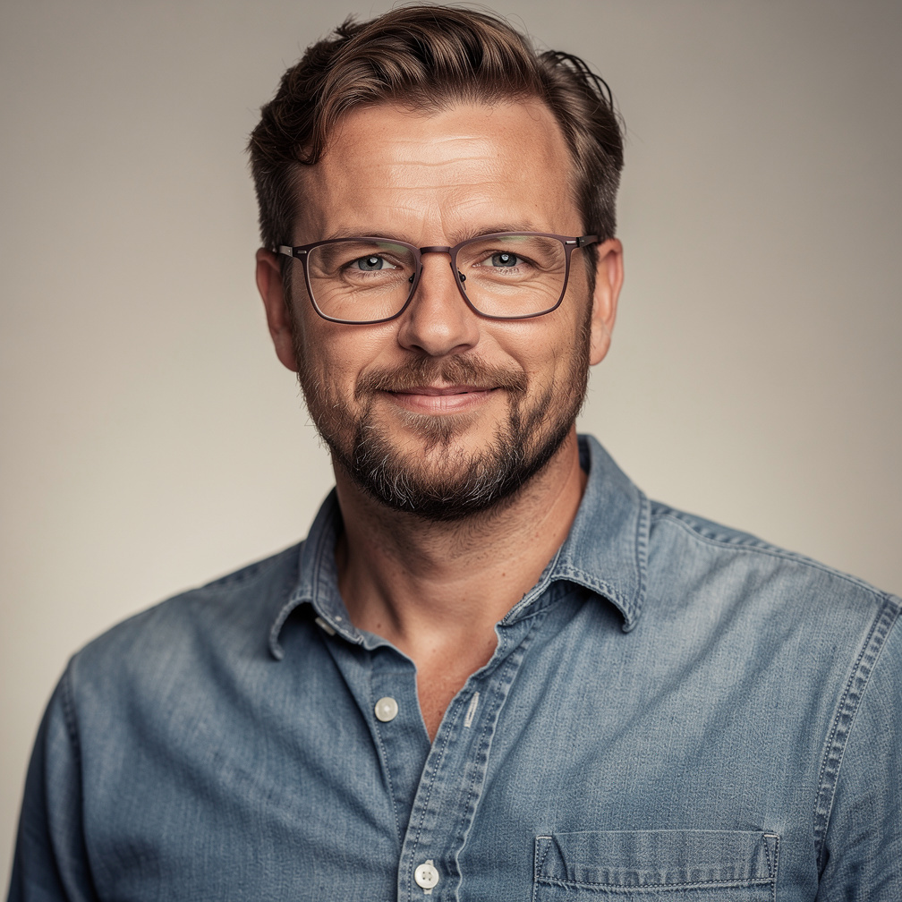 Studio portrait of a Danish man in his forties with short beard